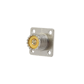 Conector UHF hembra (SO-239), montaje chasis con 4 perforaciones a 18 mm.