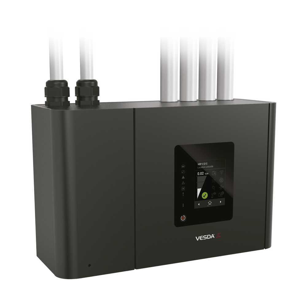 VESDA Air Sampling Analyzer, Up to 21,520 sq. ft Coverage, 919 ft of Pipe, Up to 4 Pipes and 3.5 Inch Screen.