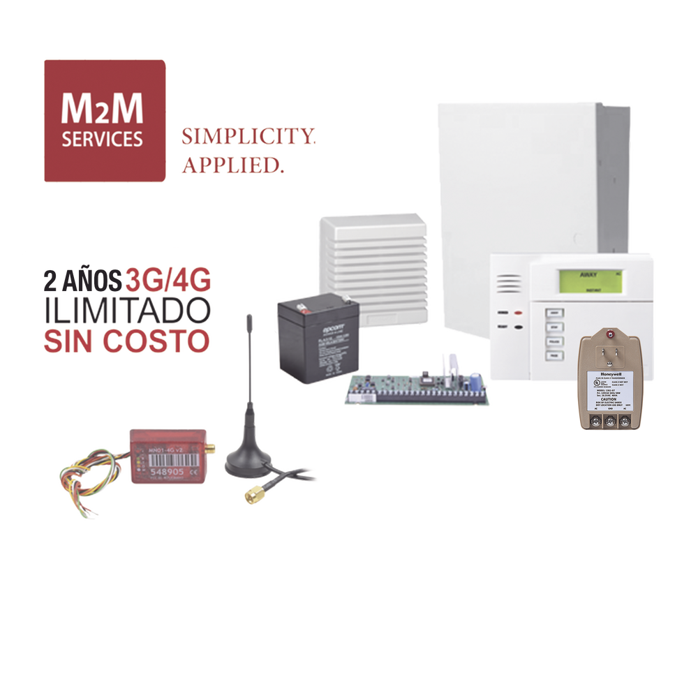 (2 Años 4G ILIMITADO INCLUIDO) Kit VISTA48LA,Teclado 6150, Comunicador MN02LTEM Transformador, Bateria y Sirena de 15 Watts