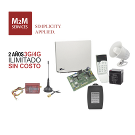 (2 Años 4G ILIMITADO INCLUIDO) Kit Alarma Runner4/8, comunicador MN02LTEM, incluye teclado de leds, batería, transformador y gabinete