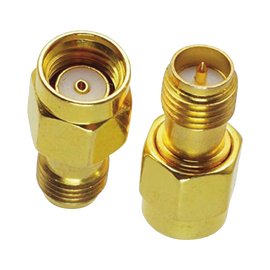 Adaptador-Extensión, de SMA Macho Inverso a SMA Hembra Inverso, Oro/ Oro/ Teflón,