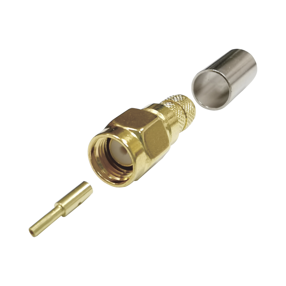 Conector SMA Macho Inverso de Anillo Plegable para Cables RG-8/X, LMR-240, 9258, Oro/ Oro/ Teflón.​