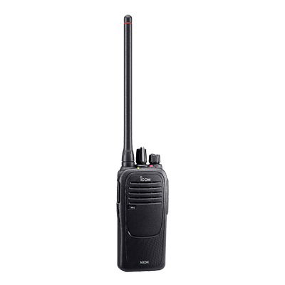 Portable Digital ICOM Transceiver, Rx-Tx: 136-174MHz, type-D trunking, submersible IP67. Supplied with Battery, Belt Clip, Charger, and Antenna