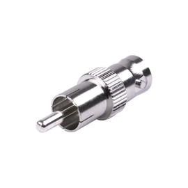 Adaptador de BNC Hembra a RCA Macho 50 Ohm/ Fono, Aplicaciones Audio-Video, Níquel/ Plata/ Delrin.