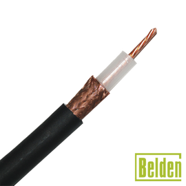 Cable RG213U con blindaje de malla trenzada de cobre 97%, aislamiento de polietileno.