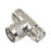 Adaptador en forma T, de Conector UHF Macho (PL-259) a Doble UHF Hembra (SO-239), Níquel/ Plata/ Delrin.