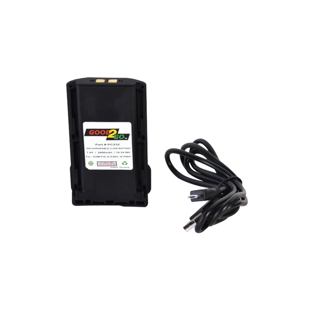 Batería GOOD 2 GO de 2600 mAh de LI-ION para radios ICOM: ICF14/3021/4161/ICF43TR/ICF3013/4013/ICF3021S7 3021T/ICF4021S/4021T con adaptador de pared USB , adaptador USB vehicular y cable mini USB