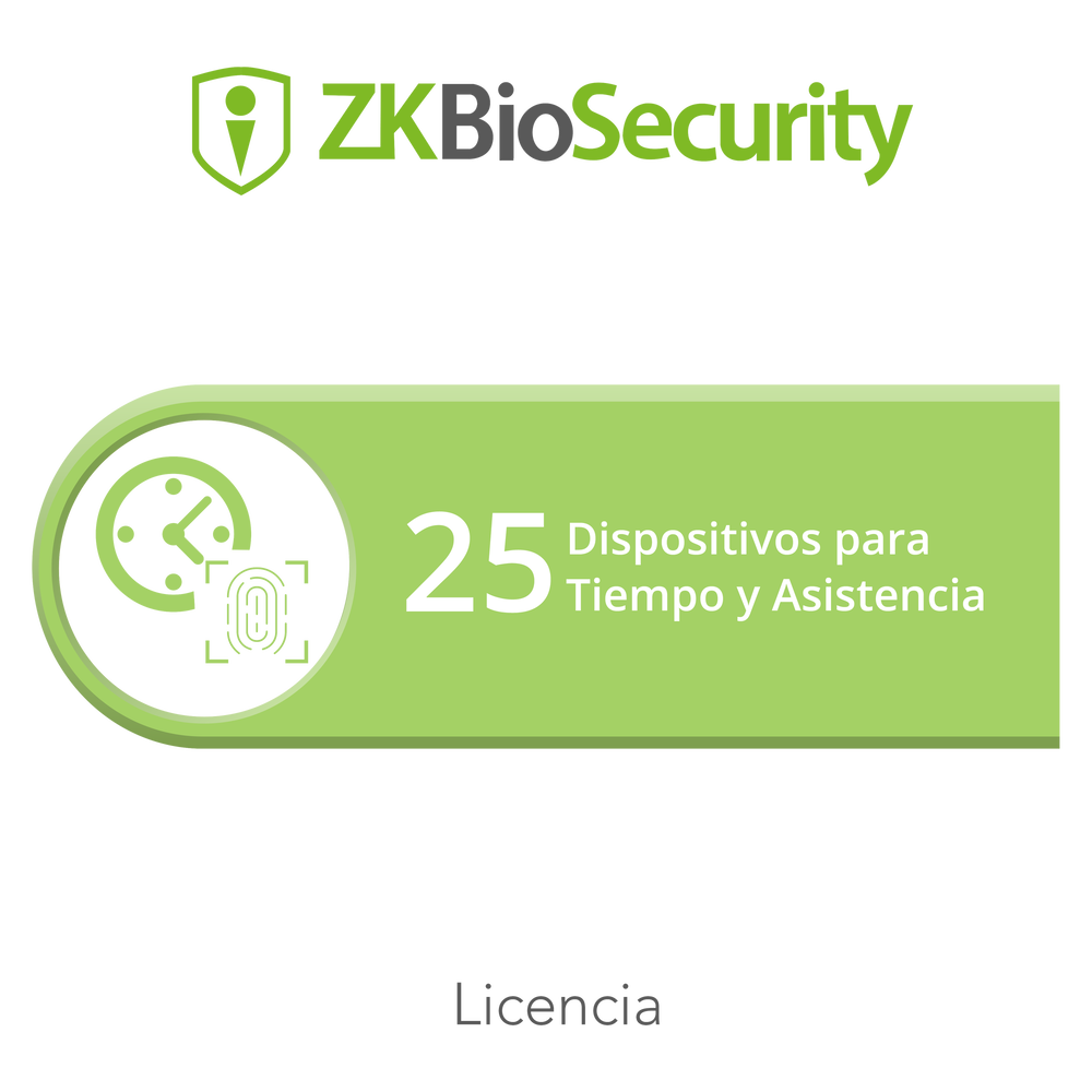 Licencia para ZKBiosecurity permite gestionar hasta 25 dispositivos para tiempo y asistencia