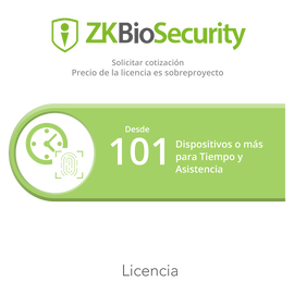 Licencia para ZKBiosecurity permite gestionar desde 101 dispositivos para tiempo y asistencia o mas