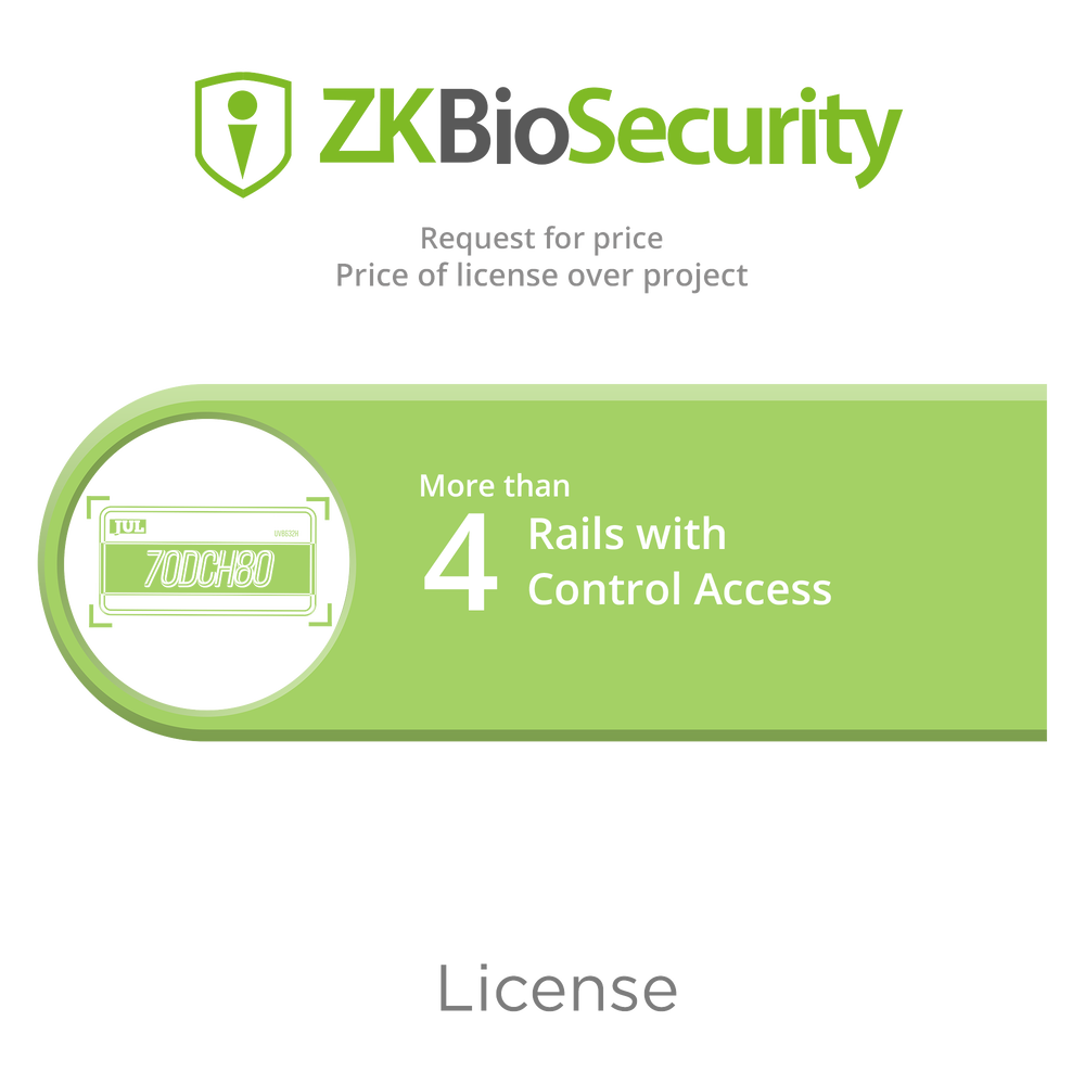 Licencia para ZKBiosecurity para modulo de estacionamiento mayor a 4 carriles utilizando controlador de acceso