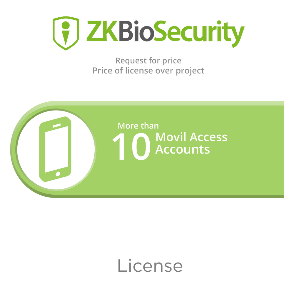 Licencia para ZKBiosecurity para mas de 10 cuentas de acceso mediante aplicación móvil