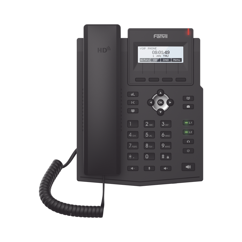 Teléfono IP empresarial para 2 lineas SIP con pantalla LCD, Códec Opus, conferencia de 3 vías.