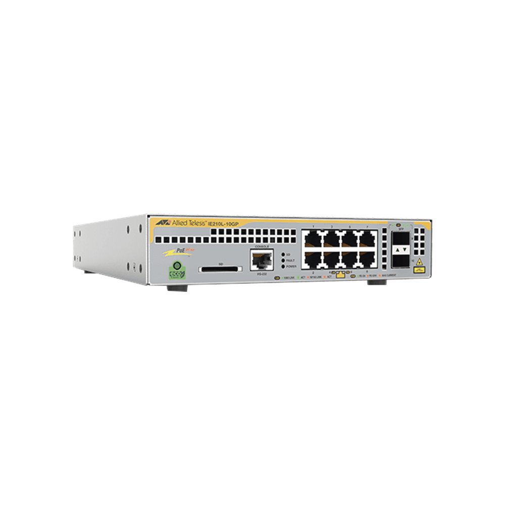 Switch Industrial-Lite PoE+ administrable capa 2 de 8 Puertos 10/100/1000 Mbps + 2 puertos SFP, 124 W