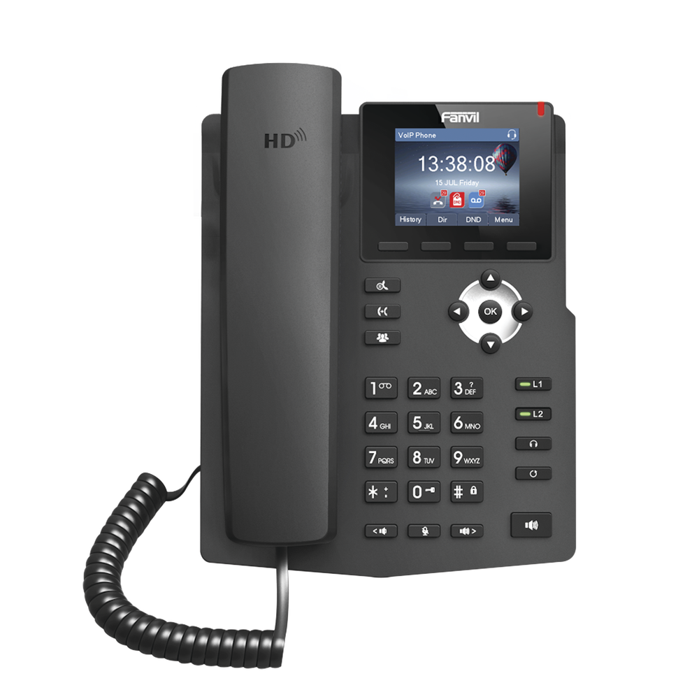 Teléfono IP empresarial para 2 lineas SIP con pantalla LCD de 2.4 Pulgadas a color y conferencia de 3 vías, PoE