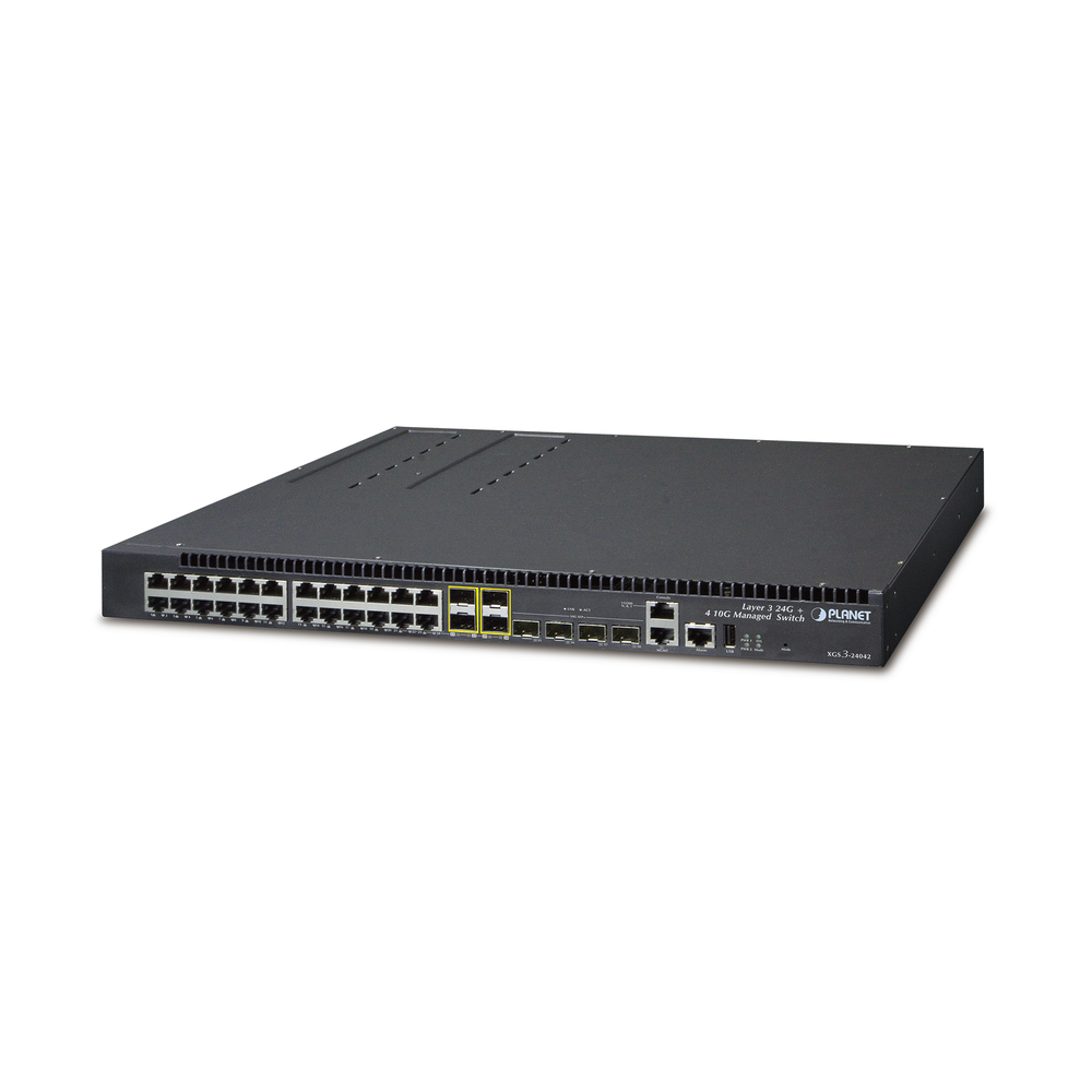 Switch Core Capa 3 Stacking de 24 Puertos 10/100/1000 Mbps con 4 Puertos SFP, 4 puertos 10 Gbps integrados