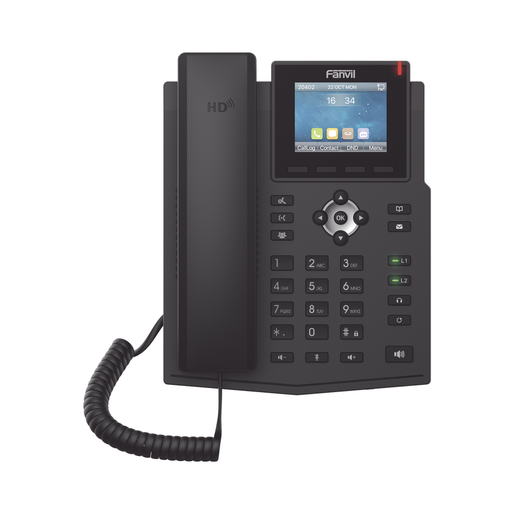 Teléfono IP empresarial para 4 líneas SIP con pantalla LCD de 2.8 pulgadas a color, puertos Gigabit, IPv6, Opus y conferencia de 3 vías, PoE