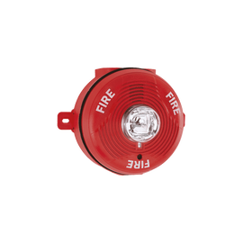 Sirena con Lámpara Estroboscópica para Exterior, Montaje en Techo, Nivel de Candelas Seleccionable, Color Rojo