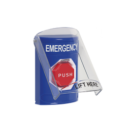 Botón de Emergencia en Ingles con Tapa Protectora de Policarbonato Súper Resistente, Restablecimiento con Llave y Sirena