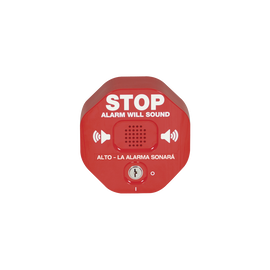 Anunciador Audible y Visible para Salida de Emergencia de Doble Hoja, Texto en Inglés y Etiquetas en Múltiples Idiomas