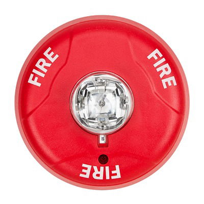Red ceiling-mount strobe with selectable strobe settings