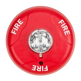 Red ceiling-mount strobe with selectable strobe settings