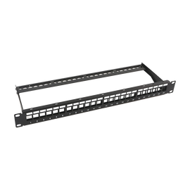 Patch panel modular sin blindaje de 24 puertos, 1U, con barra para organizar cable