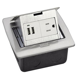Caja de piso cuadrada con 2 puertos USB y contacto eléctrico (11000-21203)