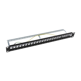 Patch panel modular Blindado (STP) de 24 puertos, con barra para organizar cable