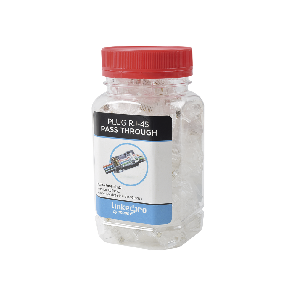 100 Piece Jar Pass-through RJ45 Cat5e Unshielded, 50 micron Gold Plated for Extreme Durability