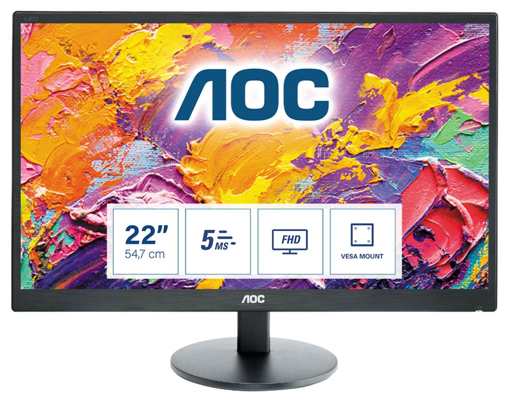 MONITOR AOC LED  21.5 E2270SWHN HDMI BLACK 1920x1080