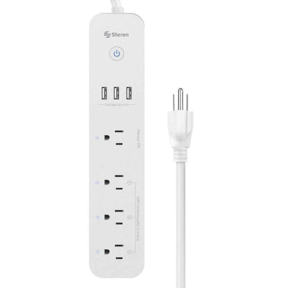 Multicontacto Wi-Fi* de 4 salidas horizontales y triple cargador USB
