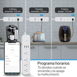 Multicontacto Wi-Fi* de 4 salidas horizontales y triple cargador USB