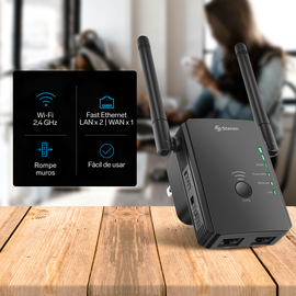 Repetidor Wi-Fi* 2,4 GHz, 19 m de cobertura
