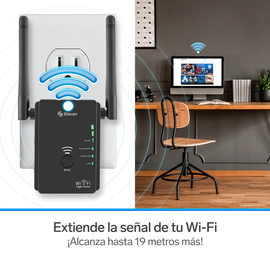 Repetidor Wi-Fi* 2,4 GHz, 19 m de cobertura