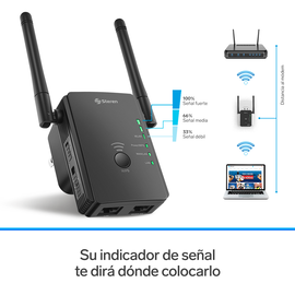 Repetidor Wi-Fi* 2,4 GHz, 19 m de cobertura