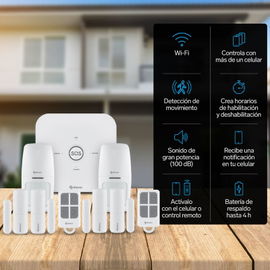 Sistema de seguridad Wi-Fi* con alarma, 6 sensores y 2 controles remoto Sistema de seguridad Wi-Fi* con alarma, 6 sensores y 2 controles remoto