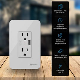 Doble contacto Wi-Fi* y cargador USB, con placa para pared