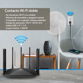 Doble contacto Wi-Fi* y cargador USB, con placa para pared