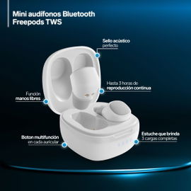 Mini audífonos Bluetooth* FreePods True Wireless, blancos Mini audífonos Bluetooth* FreePods True Wireless, blancos