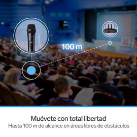 Sistema profesional de 2 micrófonos inalámbricos UHF, con batería recargable