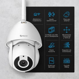 Cámara de seguridad Wi-Fi / Ethernet Full HD robotizada con seguidor de movimiento para exterior Cámara de seguridad Wi-Fi / Ethernet Full HD robotizada con seguidor de movimiento para exterior