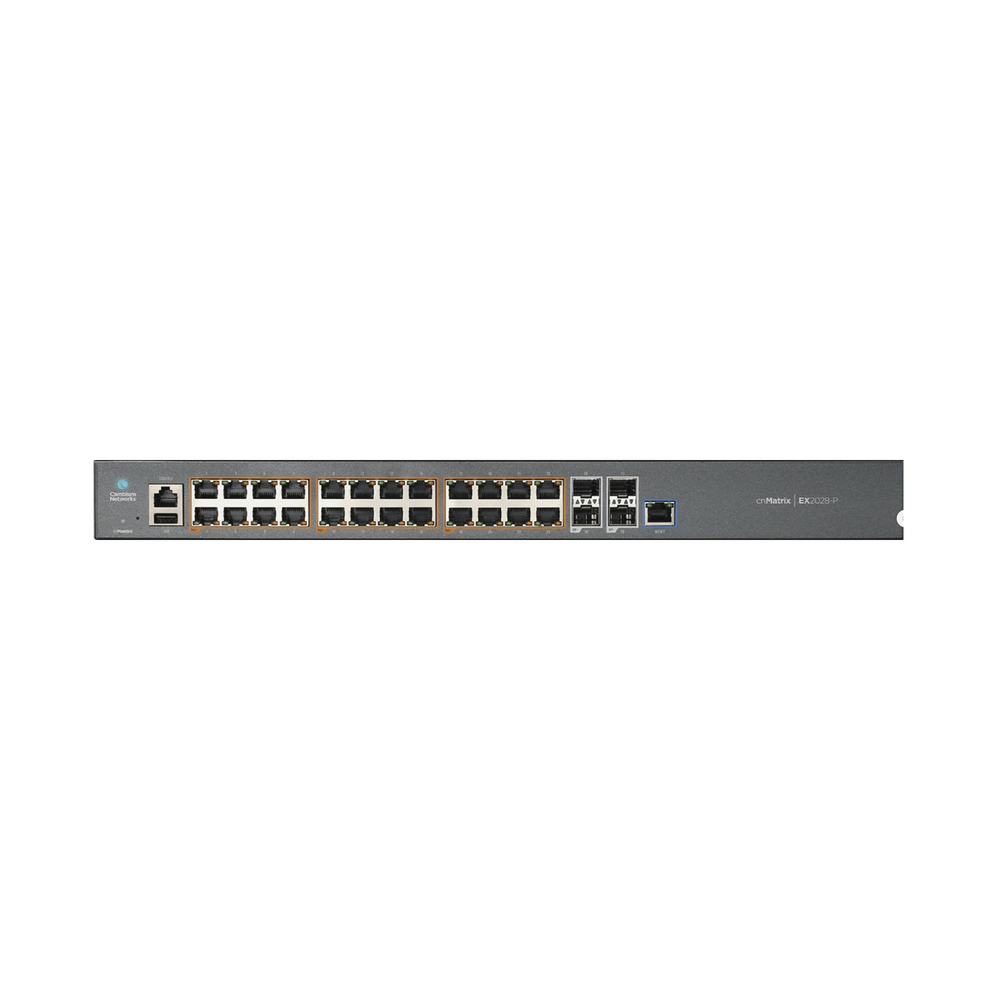 Switch cnMatrix EX2028-P capa 3 de 28 puertos (24 PoE Gigabit 802.3af/at, 4 SFP+) administración desde la Nube (MX-EX2028PxA-U)