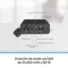 Estación de poder portátil de 24,000 mAh con inversor de corriente de 80 W (110 Vca) Estación de poder portátil de 24,000 mAh con inversor de corriente de 80 W (110 Vca)