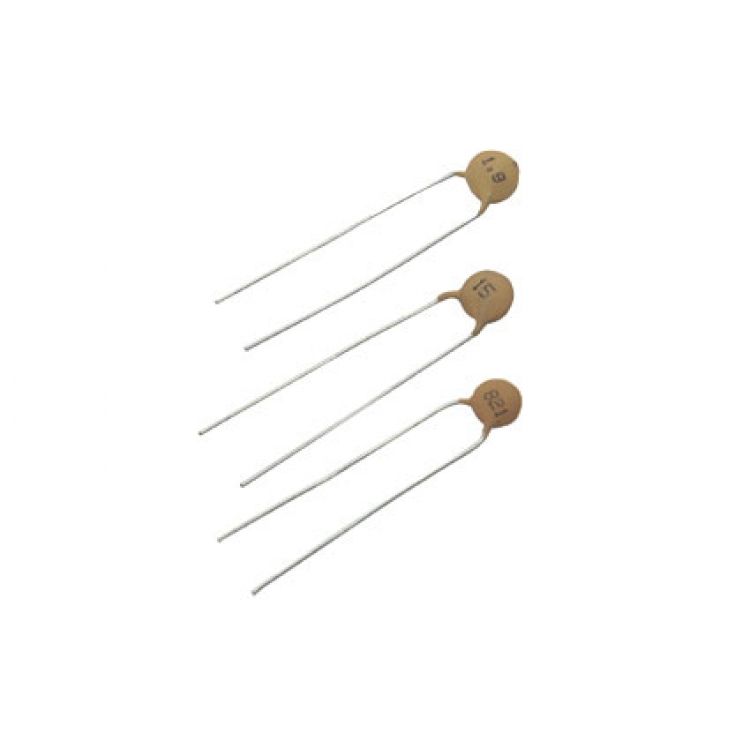 Capacitor cerámico de disco, de 0.1 uF (micro Faradios) a 50 Volts Capacitor cerámico de disco, de 0.1 uF (micro Faradios) a 50 Volts
