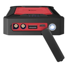 Arrancador para auto compacto, power bank y linterna LED