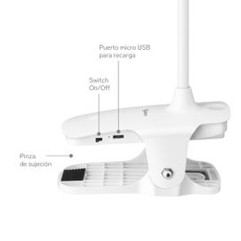 Lámpara LED de luz fría, neutra o cálida, con cuello flexible, pinza y batería recargable Lámpara LED de luz fría, neutra o cálida, con cuello flexible, pinza y batería recargable
