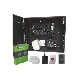 1 door kit include, 1 Panel and power supply with metal cabinet, 1 card enrollment reader, 1 Card reader, 1 exit bottom, 50 proximity cards and ZKAccess Software