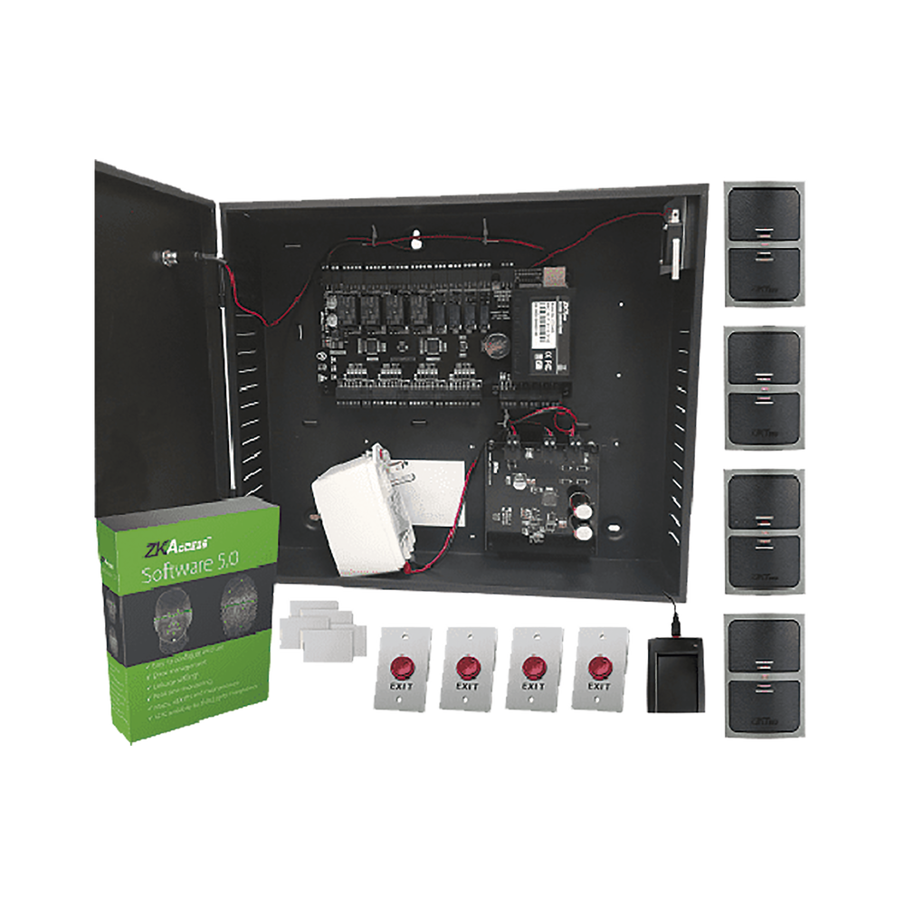 Access Control 4 Door Kit, 1 C3400 panel, 1 CR10E, 4 KR500E, 4 PTE-1, 50 Proximity (Clamshell) cards