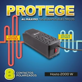 Regulador de voltaje 2,000 W con 8 contactos