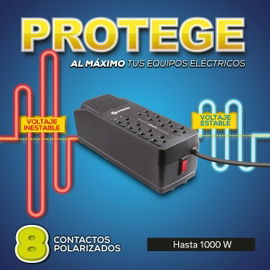 Regulador de voltaje 1,000 W con 8 contactos